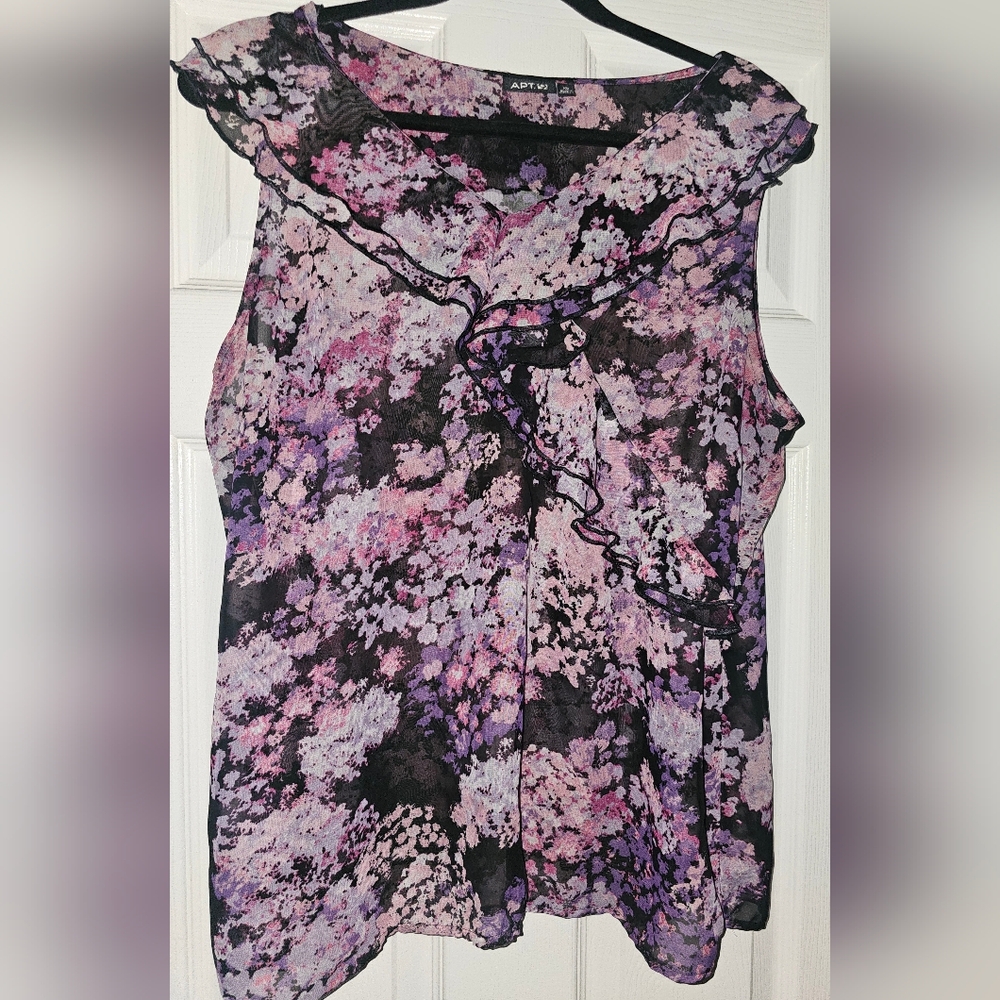 Apt. 9 Pink and Purple Floral Ruffle Blouse XL